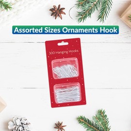 300 Pk Assorted Sizes Ornaments Hook | Christmas Tree Decorations | Christmas Baubles Hanging Hooks (SILVER)