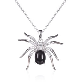 namana 925 Sterling Silver Necklace for Women and Teenage Girls with a Spider Pendant, Sterling Silver Spider Pendant Necklace for Women with a Black Agate and Cubic Zirconia Stones.