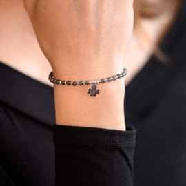 MATERIA by Matthias Wagner Women's Gemstone Bracelet Agate 925 Silver Clover Leaf 17.5-20 cm, Sterling Silver, Agate