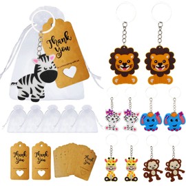 MEIYIFAN 30 Sets Baby Shower Party Favour Animal Key Chain, 30 Keyrings for Children, 30 Organza Bags, 30 Thank You Tags for Children, Wedding, Birthday