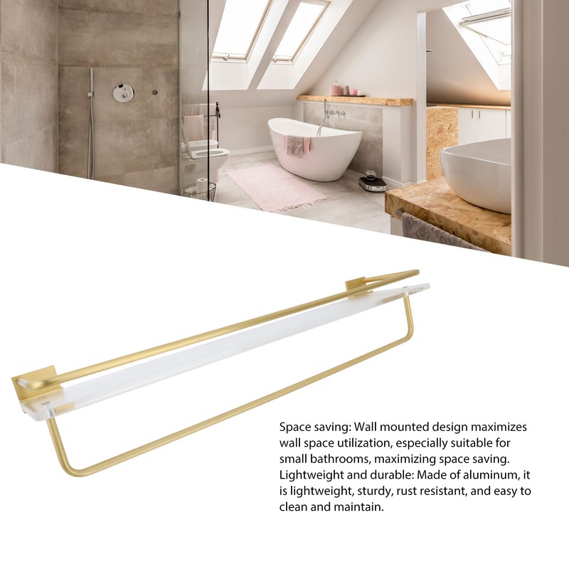 50cm Shower Caddy Wall Mount Shelf with Towel Hanger Acrylic