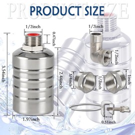 Float Valve,1/2" to 3/4" 1'' Water Level Control Float Valve, 304 Stainless Steel Fully Automatic Water Shut Off Valve, Automatic Water Level Controller for Water Tank, Pool, Livestock Troughs.