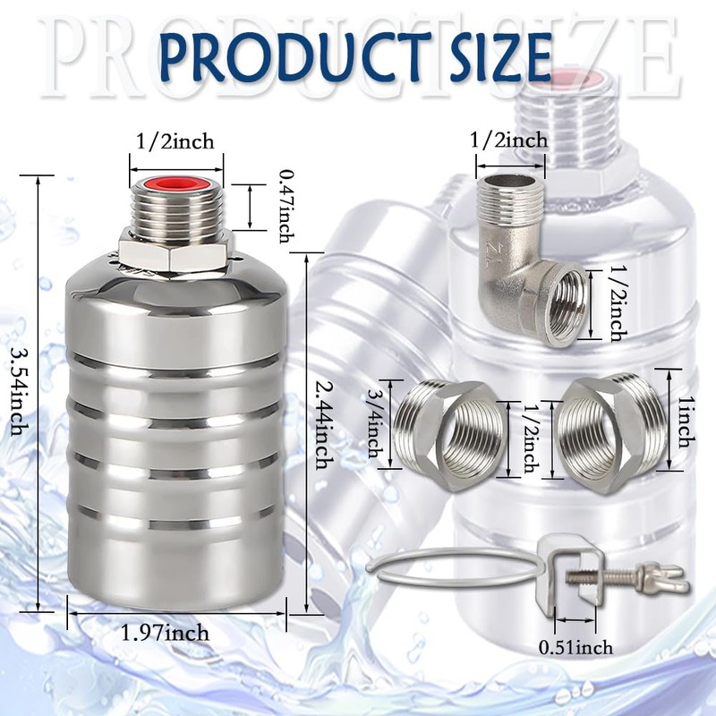 Float Valve,1/2" to 3/4" 1'' Water Level Control Float Valve,