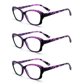EYE ZOOM 3 Pack Stylish Cat Eye Style Reading Glasses for Women, Tortoise Purple, +2.50