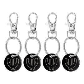 PATIKIL Shopping Trolley Token Key Ring, 4 Pack Stainless Steel Grocery Cart Remover Coin Keychains Unlock Release Key for Meters, Change, Black