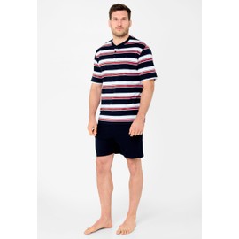 El Búho Nocturno Men's Short Cotton Summer Pyjamas Men's Classic Stripes Checked Large Sizes, Knitted Pyjamas Red 3034_94, XL