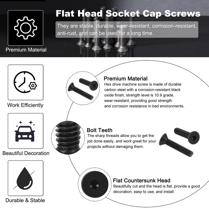 PATIKIL 1/4-20 x 1-1/2" Flat Head Socket Cap Screws, 10