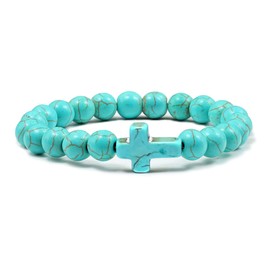 Turquoise Bracelets For Women Balance Energy Gem Bracelet, Unisex Bracelet, Blue Yoga Bracelet Chakra Bracelet For Women Gift (8mm bead + cross)