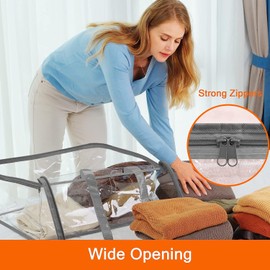 Vieshful 2 Pack Clear Clothes Storage Bag, 60L Zippered Closet Organizer, Plastic Storage Containers Moving bags for Comforter, Blanket, Bedding, Duvet, Toys