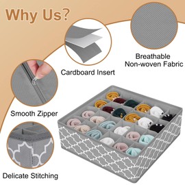 StorMiracle Drawer Organizer Divider, Foldable Closet Storage Organizer Basket, and Fabric Organization Bins for Clothes, Socks, Underwear, Bras, Ties, Accessories, 4 Pcs (Light Grey)