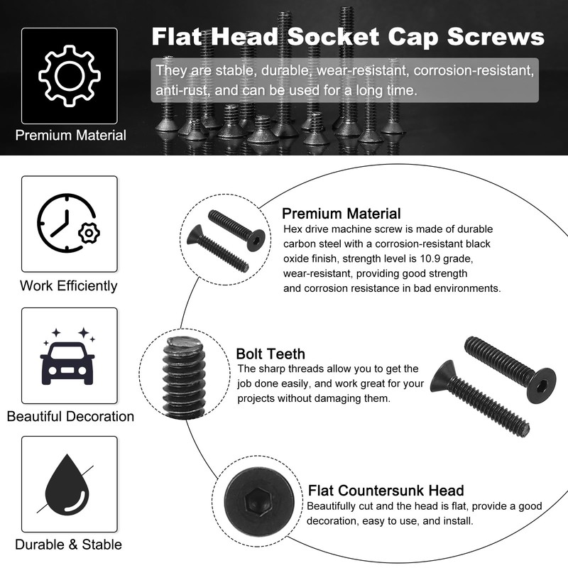 PATIKIL #6-32 x 3/4 Inch Flat Head Socket Cap Screws,