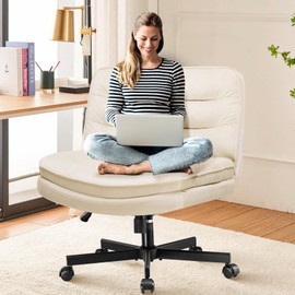 EXRACING Criss Cross Chair with Wheels Armless Cross Legged Office Chair Wide Home Office Desk Chair Swivel Comfy Vanity Desk Chair Height Adjustable Mid Back Wide Seat Computer Task Chair