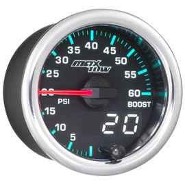MaxTow Match 60 PSI Turbo Boost Gauge Kit for 2014-2020 Silverado Sierra 6.6L Duramax Diesel Truck - Includes Pressure Sensor - Double Vision Display with Analog & Digital Readouts - 2-1/16"