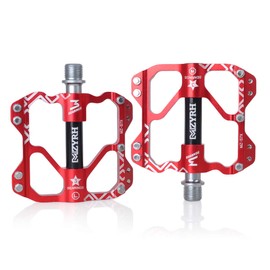 ThinkTop Mountain Bike Pedals Platform for MTB BMX, 9/16 Bicycle Road Bike Flat Pedals Aluminum, 3 Bearing Sealed Lubricate, Red