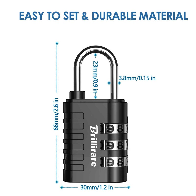 Brillirare 8 Pack Combination Lock, 3-Digit Waterproof Keyless Padlock, Zinc