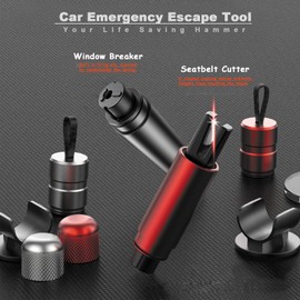 ACEBON 2-in-1 Emergency Hammer for Car, Seat Belt Cutter & Emergency Hammer, Emergency Hammer Car with Belt Cutter, Car Emergency Escape Tool (Black & Red)