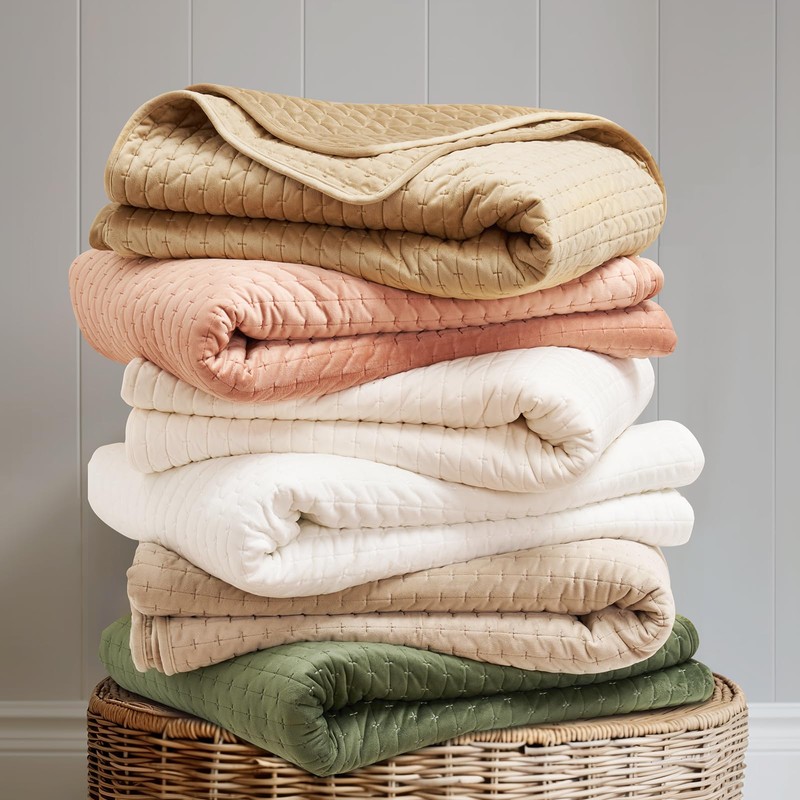 EverGrace Cross-Stitch Velvet Quilt Set, Queen Size, Loden Green