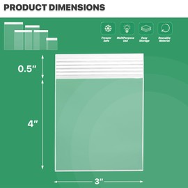 500-Count, (3" x 4") - 4 Mil Thickness Clear Zipper Reclosable Bag, Zip Bags, Ultra Heavy Duty Lock Seal Poly Plastic Bags for Prints, Photos, Documents, Clothing, T-Shirt