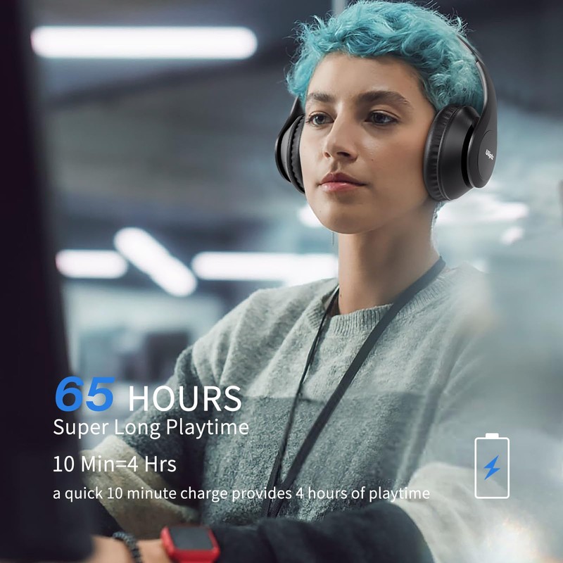 Uliptz Wireless Bluetooth Headphones, 65H Playtime, 6 EQ Sound Modes,