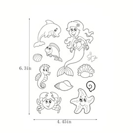 Cartoon Marine Life Mermaid Dolphins Seahorses Crabs Starfish Snails Mermaids Clear Stamps Transparent Silicone Stamp Album Cards Rubber Stamp for Card Making Decoration and DIY Scrapbooking