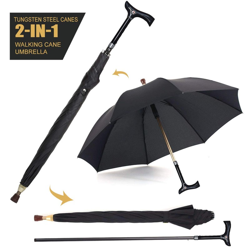 Walking Sticks Umbrella - Height Adjustable Walking Cane Crutch Self