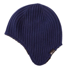 Oversized XL/XXL Merino Wool Blend Fleece Lining Waterproof Earflap Beanie Hat Extra Large Big Head Men Women Winter Knit Warm Skull Cap Skiing Cold Weather Navy Blue