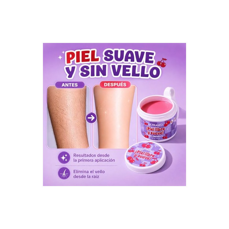 ULTRAMO Cera Depilatoria Suave | Depilacion Sin Dolor（Cereza）