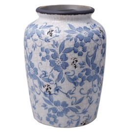 Light Blue White vase Flower Ceramic Porcelain Vintage Chinoiserie Floral French 8" H