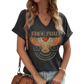 Vintage Rock Band T Shirt for Women V Neck Nashville Western Shirts Cowgirl Cowboy Graphic Tees Country Music Tops(M,Dark Grey-3)