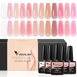 V VENALISA- VENALISA Gel base de goma 3 en 1 para uñas, juego de esmaltes de uñas en gel gelatinoso de 12 colores, rosa nude neutro                   