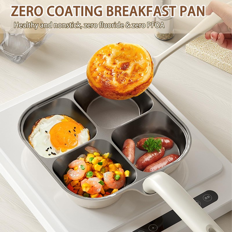 JUSTUP 4-Cup Egg Pan Nonstick，Healthy Titanium Ceramic Breakfast Frying Pan，Compatible
