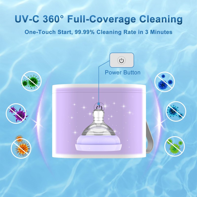 Zyntieu Portable Pacifier Sanitizer, UV Light Sanitizer Box, 99.99% Cleaned