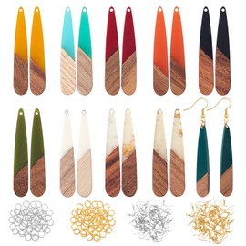 OLYCRAFT 100pcs Resin Wooden Earrings Pendants Tear Thin Accessories Large Size with Earrings Hooks Jump Rings for Jewelry Making - 10 Colors