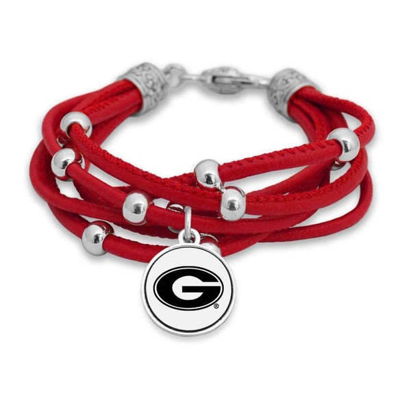 Georgia Bulldogs Leather Strand Bracelet with Logo and Lobster Clasp