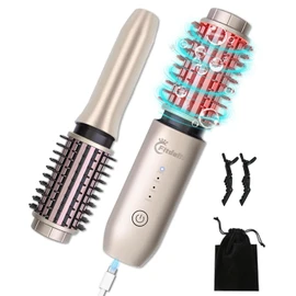 Curling Iron Brush, 1.5" Cordless Hair Curler, 3-in-1 Brush Curling Iron Hair Straightener Comb Rechargeable, 7000mAh Portable Ionic Heated Styling Brush, Suitable for All Hair Types Gold