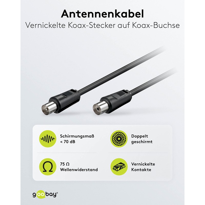 Wentronic 50913-GB Coaxial Cable, 20m Coaxial Plug to Coaxial Jack