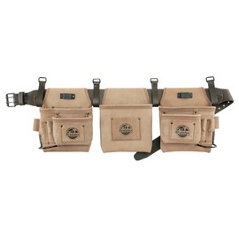 Graintex DT2545 14 Pocket Framers Tool Belt Beige Top Grain Leather with 2.3/4” Leather Belt for Constructors, Electricians, Plumbers, Handymen