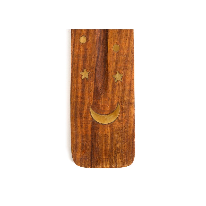 Wooden Incense Holder for Sticks with Inlays of Brass Crescent