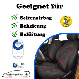 Front Seats Set of 2 Seat Covers Seat Protectors Velour + Knitted Padding or Eco Leather + Artificial Suede ® Car Decoration (Elegance Red)