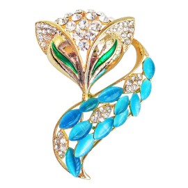 Navachi - Broches de cola con forma de zorro de ópalo creado, chapados en oro de 18 quilates, Metal Cristal, Ópalo creado