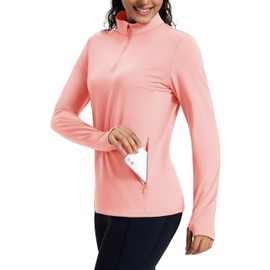 MAGCOMSEN Fleece Lining Jacket for Women Zip Up Thermal Workout Shirt Yoga Hiking Exercise Winter Pullover Lightpink S