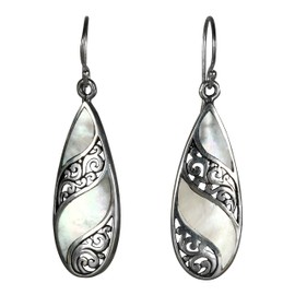 ISLAND PIERCINGS 925 Silver and Mother of Pearl Drop Earrings SER333, Sterling Silver, Nacre