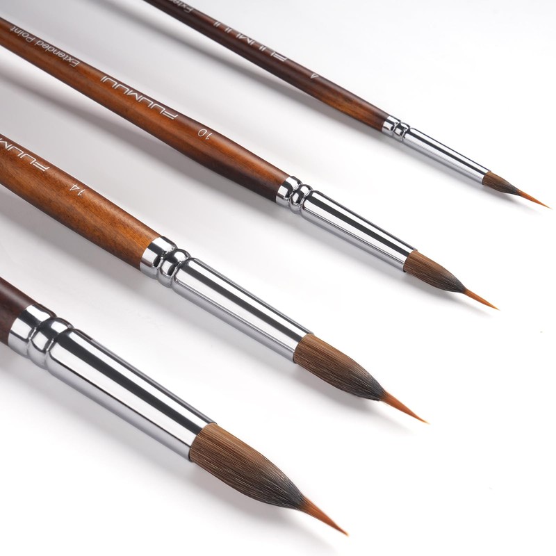 Watercolor Brushes Professional, Fuumuui 4Pcs Extended Needle Point Brushes Synthetic