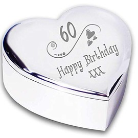 60th 60 Sixteeth Happy Birthday Hearts and Swirl Heart Shaped Trinket Box Keepsake Gifts Ideas For Her Women
