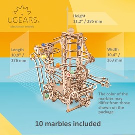 UGEARS Marble Run Spiral Hoist - Fourth Wood Marble Track 3D Puzzle Model Kit with Colored Glass Marbles - 3D Puzzles for Adults and Kids for Self-Assembly - Creative Gift Wooden Puzzle Model Kits