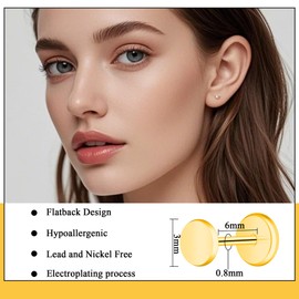ZDE Frauen Ohrringe Threadless flachen Rücken Punkt 14k Gold Ohrringe Titan Hypoallergene Knorpel Non-Nickel Push Back Ohrring Ohrstecker für empfindliche Ohren einfache Ohrstecker (Gold, 3MM)