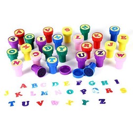LUCKYBIRD Letter Stamps for Classroom and Teachers, Colorful Self Inking Plastic Alphabet Stamps for Kids, 26 Count