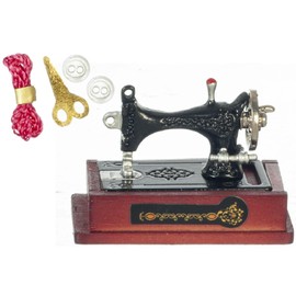 Melody Jane Dolls House Old Fashioned Black Sewing Machine Set Miniature Accessory 1:12