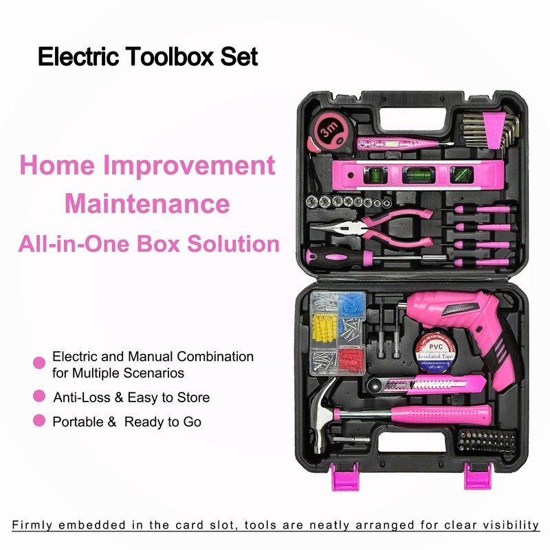 Pink Toolbox Essentials for Women Girls Starter DIY Drilling Kit