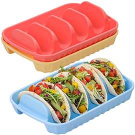 Webake 3 Pack Silicone Taco Plate, Reusable Divided Taco Holder Plate, Large Taco Trays for Taco Tuesday & Beyond, Effortlessly Portable & Dishwasher-Safe